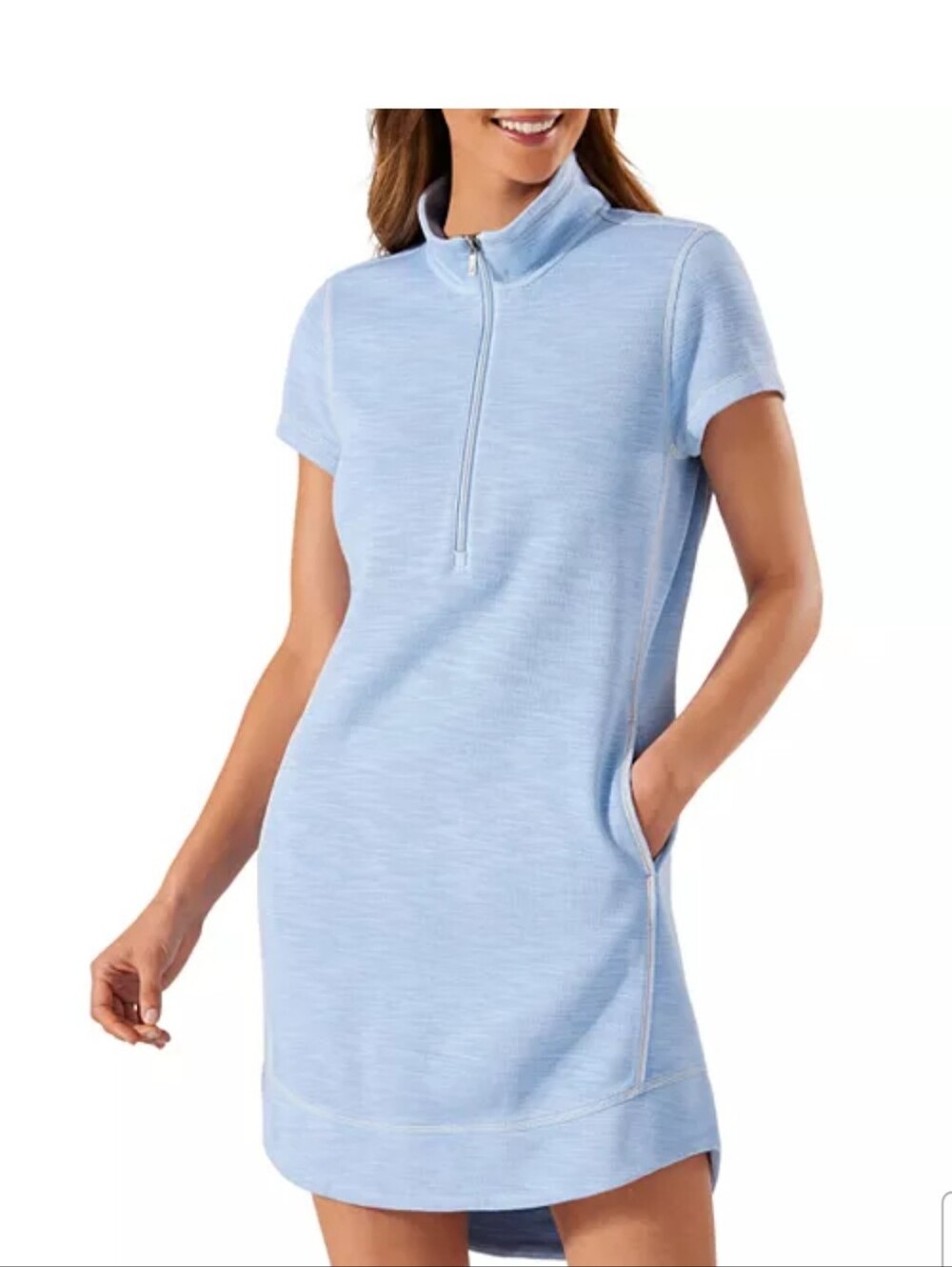 NWT. Tommy Bahama Tobago Bay 1/2 Zip Short Dress Sz.M "Light Sky"